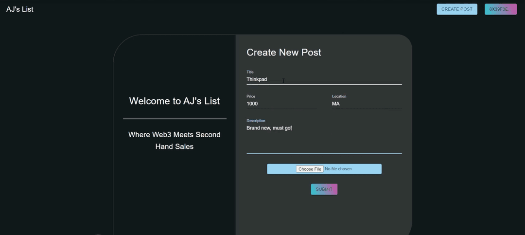 Preview of AJsList Web3 Marketplace